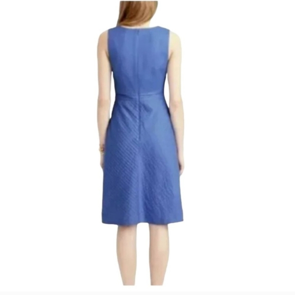 J. Crew Pleated A Line Sleeveless Blue Chevron Blue Cotton Dress, size 10 NWT - Picture 2 of 12